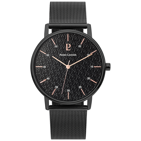 Montre Homme Pierre Lannier Cityline 203F438 – Cadran Noir, Bracelet Acier Milanais Noir Élégant