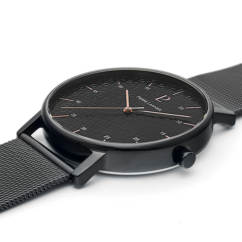 Montre Homme Pierre Lannier Cityline 203F438 – Cadran Noir, Bracelet Acier Milanais Noir Élégant