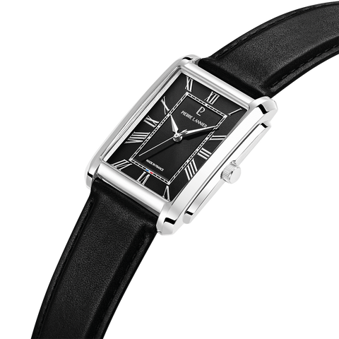Pierre Lannier EMPIRE 212G133 – Montre Homme Rectangulaire Cadran Noir & Cuir Noir