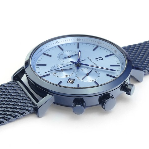 Montre Homme Pierre Lannier Baron 222G469 – Chronographe Cadran Bleu, Bracelet Acier Milanais Bleu 43mm