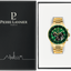 Montre Homme Pierre Lannier CRONOS Cadran Vert Bracelet Acier Doré Réf 228J062