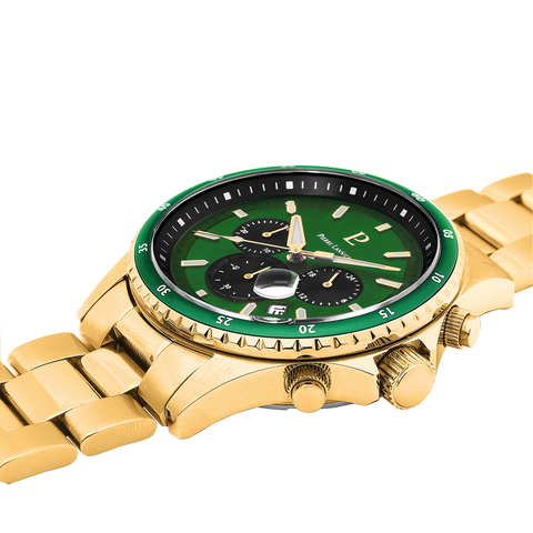 Montre Homme Pierre Lannier CRONOS Cadran Vert Bracelet Acier Doré Réf 228J062