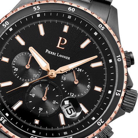 Montre Pierre Lannier Cronos 228J239 – Homme – Chronographe Noir & Doré-Rose – Acier – Fabriquée en France
