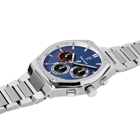 Montre Homme Pierre Lannier Copilote 230F161 – Cadran Bleu – Bracelet Acier Argenté 24 mm – Multifonction – Fabriquée en France