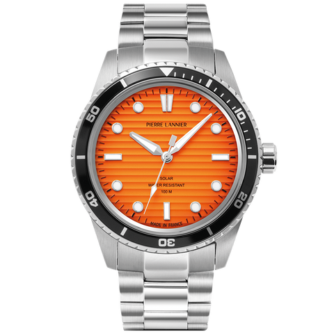 Montre solaire homme Inti orange acier - Pierre Lannier 244H151