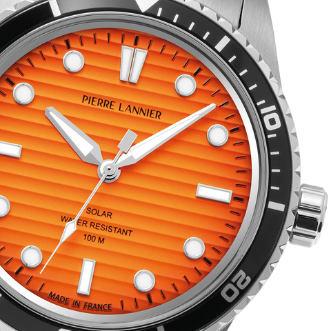 Montre solaire homme Inti orange acier - Pierre Lannier 244H151
