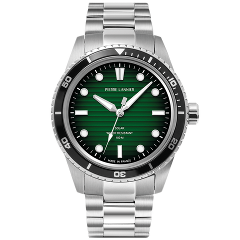 Montre Homme Inti – Cadran Vert & Bracelet Acier Argenté 22 mm Réf. 244H171 – Pierre Lannier