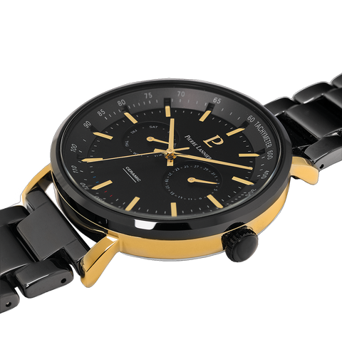 Montre Homme Pierre Lannier Ceramic 245G039 – Cadran Noir – Bracelet Céramique Noire – Index Dorés