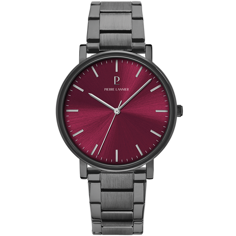 Montre Homme Pierre Lannier Essential 252G459 – Cadran Bordeaux – Bracelet Acier Gris – 41 mm