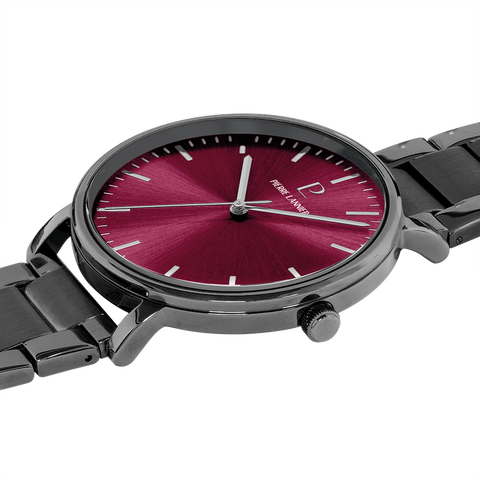 Montre Homme Pierre Lannier Essential 252G459 – Cadran Bordeaux – Bracelet Acier Gris – 41 mm