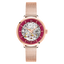 Montre Femme Pierre Lannier Automatique 35 mm – Réf. 313B958 – Cadran Squelette Framboise, Bracelet Acier Milanais Doré Rose