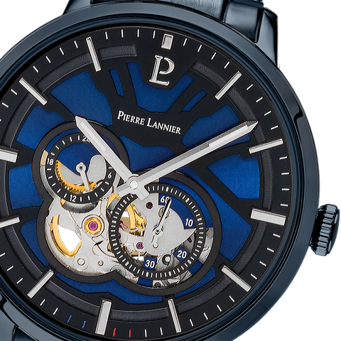Montre Homme Pierre Lannier Trio 333D469 – Automatique – Cadran Bleu – Bracelet Acier Bleu – 42 mm