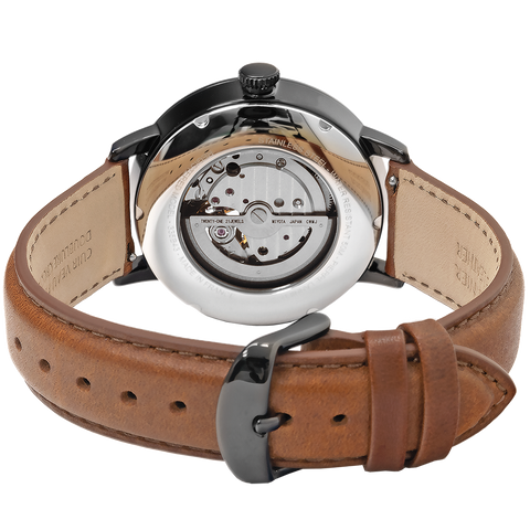 Montre Homme Pierre Lannier Trio 335B434 – Automatique – Cadran Noir – Bracelet Cuir Brun – 42 mm