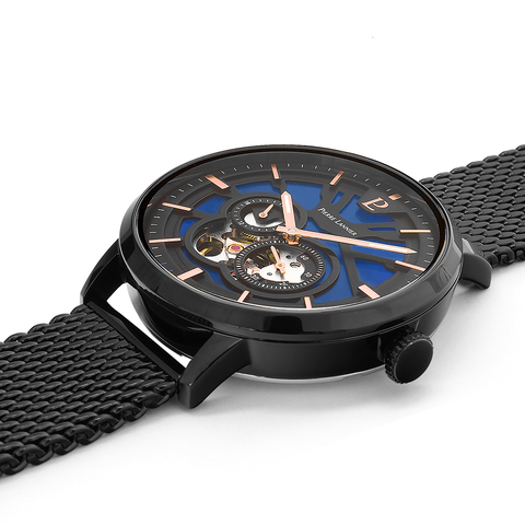 Montre Homme Pierre Lannier Trio 335B469 – Automatique – Cadran Bleu Nuit – Bracelet Milanais Noir – 42 mm