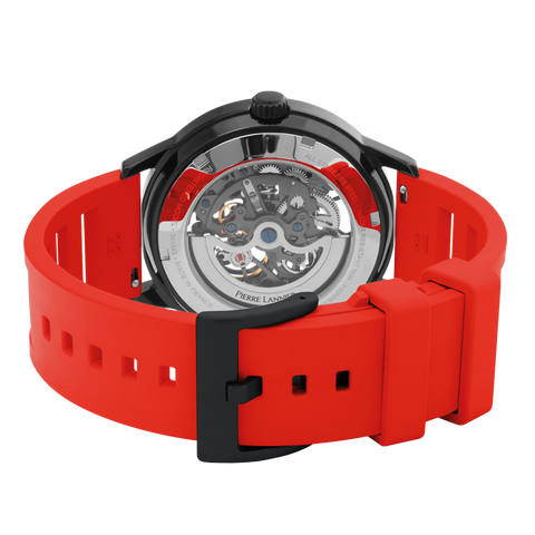 Pierre Lannier Paddock 341A459 – Montre Homme Chronographe 43mm Cadran Noir Bracelet Rouge Sport Automobile