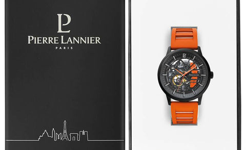 Montre Homme PADDOCK Noir – Cadran Noir & Bracelet Caoutchouc Orange 22 MM | Réf. 341A499