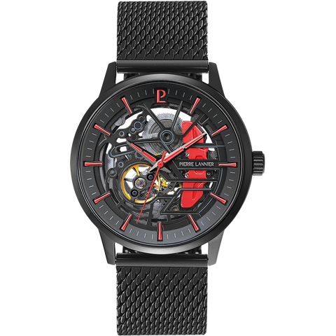 Montre Pierre Lannier Homme PADDOCK 345A459 – Cadran Noir & Bracelet Acier Milanais Noir 22 mm