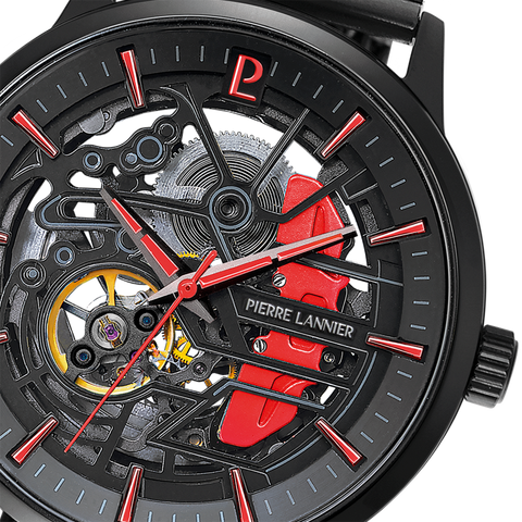 Montre Pierre Lannier Homme PADDOCK 345A459 – Cadran Noir & Bracelet Acier Milanais Noir 22 mm