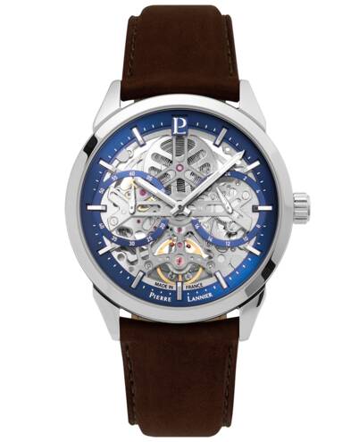 Montre Pierre Lannier Monarck Cadran Bleu Bracelet Cuir Brun – Réf. 346A164