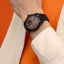 PIERRE LANNIER MONARCK cadran noir orange bracelet cuir surpiqûres orange  347A433