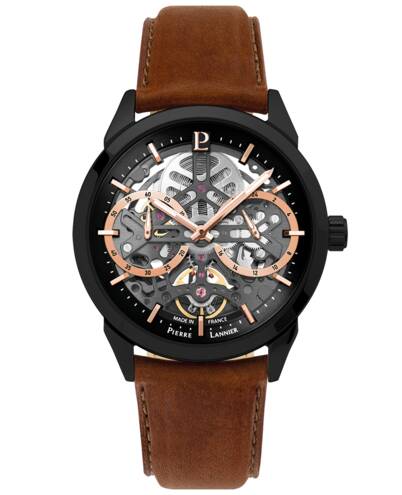 Pierre Lannier Monarck 347A434 – Montre Homme Chronographe 42mm Cadran Bleu Bracelet Cuir Brun