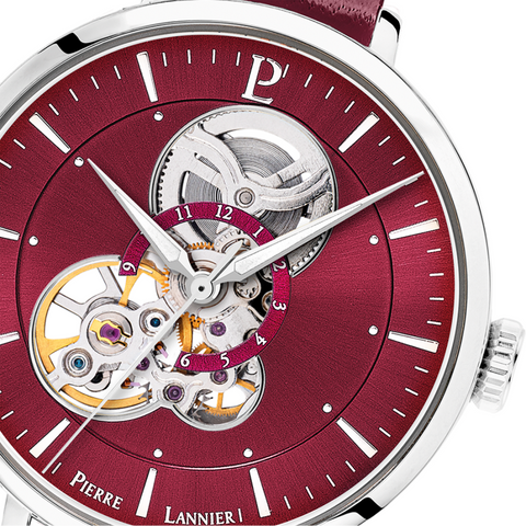 Montre Femme Pierre Lannier Mélodie Automatique 37 mm – Réf. 348A655 – Cadran Framboise, Bracelet Cuir Framboise