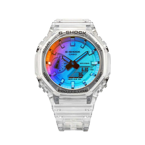 Montre Casio G-SHOCK GA-2100SRS-7AER – CasiOak G-Classic Blanche Irisée | Résistante aux Chocs, Ultra-Légère & Design Futuriste