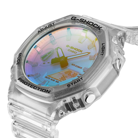 Montre Casio G-SHOCK GA-2100SRS-7AER – CasiOak G-Classic Blanche Irisée | Résistante aux Chocs, Ultra-Légère & Design Futuriste