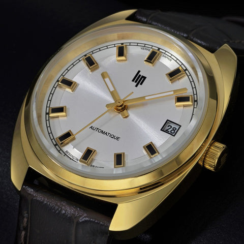 Montre LIP Général de Gaulle 671881 – Automatique 35mm – Acier doré jaune & cadran argenté – Fabriquée en France à Besançon