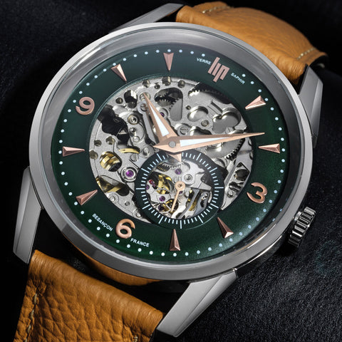 LIP Himalaya Automatique Squelette 40 mm – Forest Green x Peugeot Motocycles