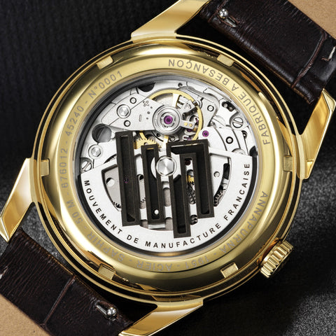 Montre LIP Annapurna Automatique 39 mm – Réf. 676012 – Mouvement Manufacture R26, PVD Doré, Cadran Blanc, Bracelet Cuir Alligator Marron