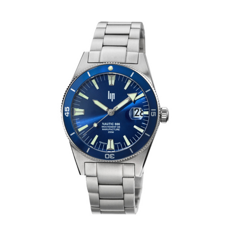Montre LIP Nautic 666 Automatique 39 mm – Réf. 676052 – Mouvement Manufacture R26, Acier & Verre Saphir, Étanche 200 m, Bracelet Acier