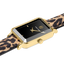 Montre Femme Pierre Lannier Ariane Quartz Rectangulaire – Réf. 006L539 – Boîtier PVD Jaune, Cadran Noir, Bracelet Cuir Léopard