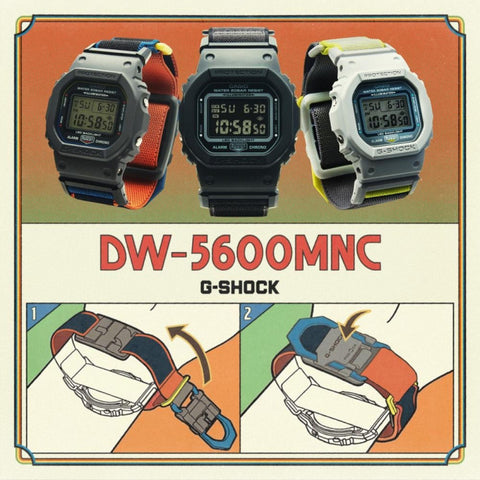 G-SHOCK DW-5600MNC-7A8ER – Montre Gris Clair Jaune Fluo Bracelet FIDLOCK®