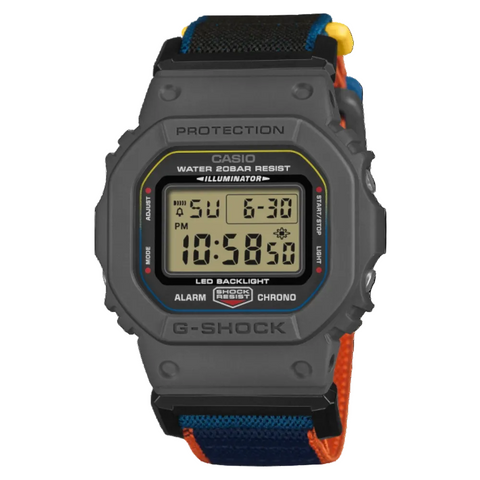 G-SHOCK DW-5600MNC-8A2ER – Montre Multicolore Bracelet Tissu FIDLOCK®