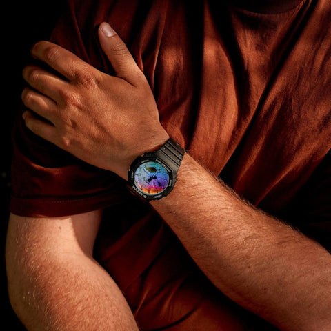 Montre Casio G-SHOCK GA-2100SR-1AER – CasiOak Noir Iridescent | Homme, Ultra-Résistante & Design Octogonal Futuriste