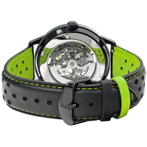 Montre Pierre Lannier Paddock Automatique Bracelet Cuir Noir Surpiqûre Verte – Réf. 341A477
