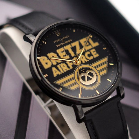 Montre Pierre Lannier Bretzel Air Force – Série Spéciale – Boîtier Noir 40,5 mm – Bracelet Cuir Noir – Made in France