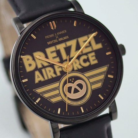 Montre Pierre Lannier Bretzel Air Force – Série Spéciale – Boîtier Noir 40,5 mm – Bracelet Cuir Noir – Made in France