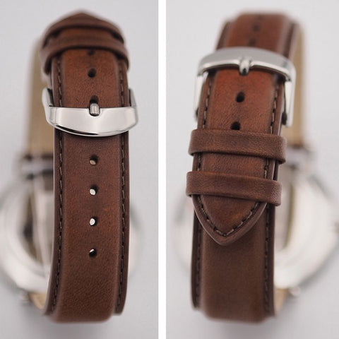 Montre Pierre Lannier Mac Bretzel – Série Spéciale Bretzel Airlines – Acier Argenté 40,5 mm – Bracelet Cuir Acajou – Made in France