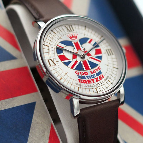 Montre Pierre Lannier God Save Bretzel – Édition Bretzel Airlines – Acier 40,5 mm – Bracelet Cuir Ébène – Made in France