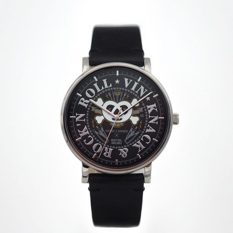 Montre Pierre Lannier Bretzel Brothers – Acier Argenté 40,5 mm – Bracelet Cuir Noir – Édition Bretzel Airlines – Made in France